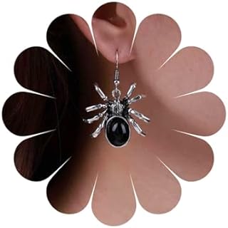 Punk Onyx Spider Dangle Earrings Silver Spider Hook Earrings Black Spider Gem Earrings Gothic Exaggerated Spider Earrings Jewelry for Women and Girls