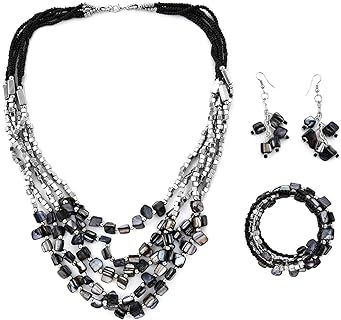 Shop LC Handmade Chunky Beaded Costume Jewelry for Women Seed Bead Long Necklace Bracelet Earrings Set Boho Beach Summer Mothers Day Gifts for Mom Birthday Mothers Day Gifts for Mom