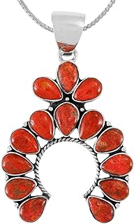 Turquoise Naja Necklace 925 Sterling Silver Pendant & 20" Chain Squash Blossom Style