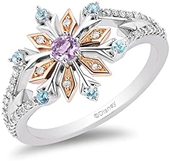 Elsa Inspired Snowflake Engagement Ring with Sky Blue Topaz & Rose de France for Women in Rose Gold & Sterling Silver Material