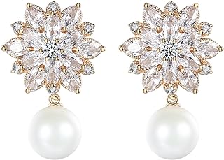 White Gold Plated Sun Flower Marquise Cubic Zirconia Crystal Chandelier Swarovski Elements Crystal Rhinestone Stud Earrings Fashion Jewelry for Women Girls