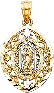 14k Tri-Tone Gold Our Lady of Guadalupe Pendant Necklace, Artisan Crafted, Hypoallergenic, for Women, Religious Design