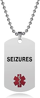Emergency Pendant Necklace with Lobster Clasp & Ball Chain, Stainless Steel Red Medical Alert Dog Tag Design for Men and Women