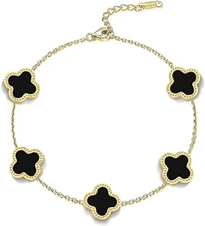 Four Leaf Clover Bracelet for Women with Pearl Accent, Stainless Steel, Elegant and Hypoallergenic, Perfect Gift