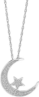 Brilliant Expressions Diamond Crescent Moon and Star Pendant Necklace with 18-inch Adjustable Chain in 925 Sterling Silver, 1/10ct (I-J Color, I3 Clarity)