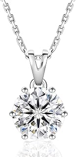 KRKC&CO Sterling Silver Moissanite Pendant Necklace with Cable Chain - Brilliant Round Design Certified by GRA - Perfect Gift for Wife, Girlfriend, Mother, Daughter on Anniversary, Birthday, Holiday, Wedding