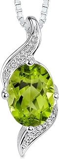 Oval-Shaped Peridot Pendant Necklace for Women by Peora, 1.25 Carat, Sterling Silver with Rhodium Finish and 18-Inch Italian-Made Box Chain