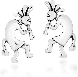 AeraVida Native American Style Kokopelli .925 Sterling Silver Stud Earrings | Native American Jewelry for Women | Kokopelli Gifts
