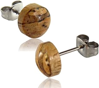Earth Accessories Rounded Stud Earrings for Women - Earring Set with Organic Wood - Ear Rings with Surgical Steel
