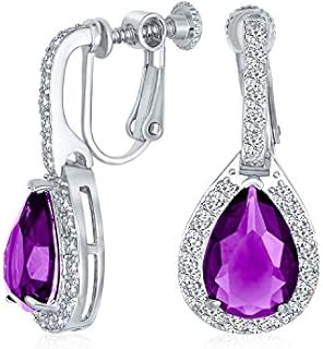 Bridal Jewelry Set 7-15 CT Vintage Style Halo Cubic Zirconia AAA CZ Huggie Pierced Snap Drop Teardrop Screw Back Clip On Earrings For Women Prom Bridesmaid Wedding Gemstone Colors Silver Gold Plated