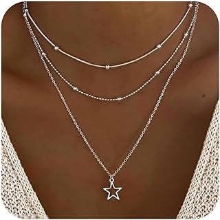 Boho Layered Star Pendant Choker Necklace with Lobster Claw Clasp and Adjustable Alloy Satellite Chain for Women and Girls