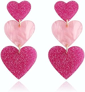 Charming Triple Pink Heart Hoop Dangle Earrings with French Wire for Women in Brass and Acrylic - Lightweight, Perfect Love Gift for Special Occasions