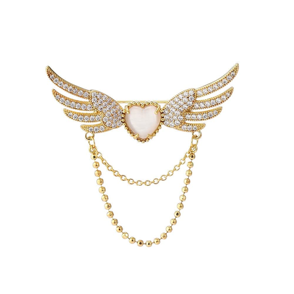 Angel Wing Brooch for Women Girls Rhinestone Brooch Gold-Plated Lapel Pin Birthday Gift Jewelry for Her