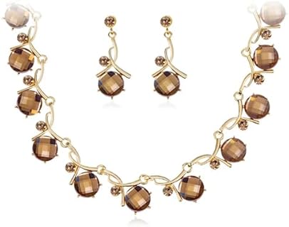 Nilu's Collection Arabic Design Crystal Stone Necklace and Earring Set for Wedding Engagement Birthday Anniversary Collection