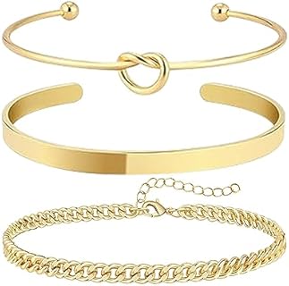 14K Gold Plated Gokeey Bracelets for Women - Infinity Love Knot, Cuban Link & Simple Cuff Designs with Buckle Clasp - Adjustable, Hypoallergenic Brass Jewelry Set - Perfect for Any Occasion