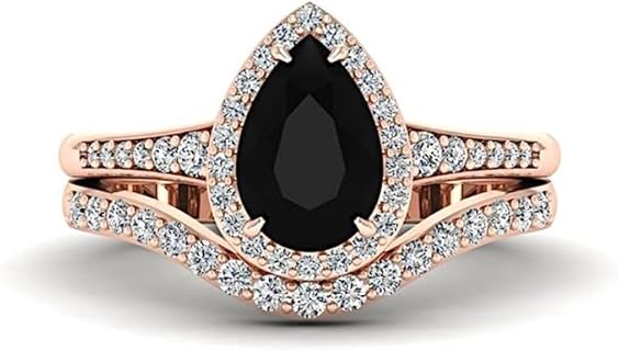 Art Deco Styled 2 CT Black Onyx Pear Engagement and Wedding Set in Sterling Silver for Her