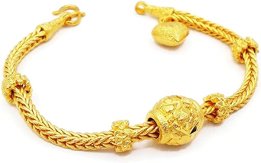 Beaded Lai Thai Gold Plated Bangle 22k 24k Thai Baht Yellow Gold Filled Bracelet new 7 inch
