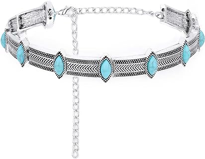 Olbye Native American Turquoise Choker Necklace in Silver for Women & Girls, Stylish Boho Jewelry
