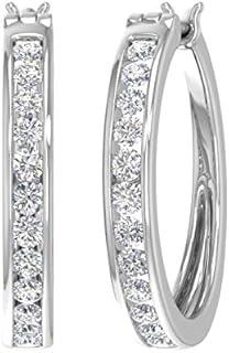 1 Carat Channel Set Diamond Hoop Earrings in 10K Gold or 950 Platinum