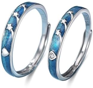 Sterling Silver Star Trek Wedding Rings with Cubic Zirconia for Couples - Adjustable, Crystal-Studded Design