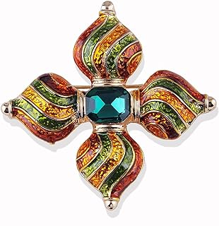 Cross Brooch Pin Green Crystal Retro Lapel Brooches for Women Girls Men Fashion Jewelry Gift