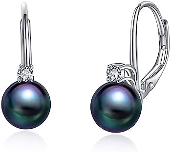 Black Pearl Earrings 925 Sterling Silver Leverback Hypoallergenic Pearl Drop Earring Jewelry for Women Girls Birthday Gifts