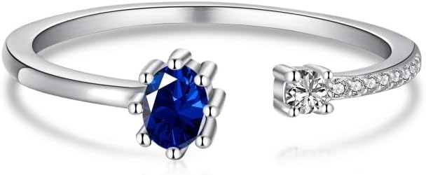 Adjustable Rings for Women, 925 Sterling Silver Oval Multicolored Cubic Zirconia Open Ring Simulated Diamond Stackable Ring Anniversary Birthday Jewelry for Her Girls