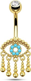 COCHARM Evil Eye Belly Button Rings Dangling Belly Rings Gold Silver Cute Tassel Belly Rings 14g Blue Turquoise Eye Belly Button Ring Stainless Steel Navel Piercing For Women