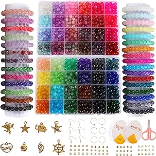 XJRLUK Glass Bead Jewelry Making Kit in Colored Round Design for Teens and Adults with Necklace, Bracelet and Earring Accessories