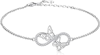 Lobster Claw Clasp Butterfly Anklet - Rolo Chain Cubic Zirconia - For Enchanting Women - Sterling Silver Elegant Design