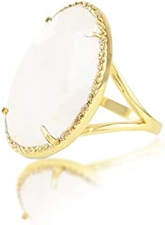 Max + Stone 16 Ct. Moonstone Statement Ring with 18k Gold-Plated Sterling Silver and White Topaz Accents, Size 7