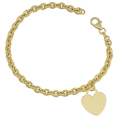 Kooljewelry 14k Yellow Gold Rolo Link Heart Charm Bracelet (7.25 inch)