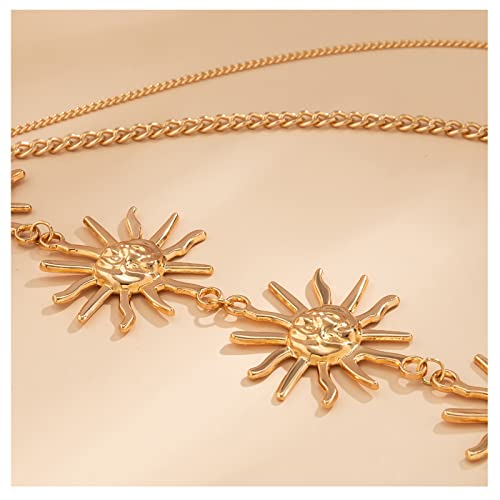 Boho Metal Sun Flower Pendant Waist Chain Belt Summer Beach Sun Body Chain Waistband Sexy Trendy Multilayer Link Belly Chain Belt Bikini Waist Jewelry for Women