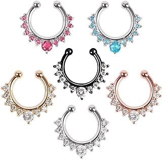 XUKEKOY 6pcs Fake Septum Clicker Nose Ring Rhinestone Non Piercing Hanger Clip Body Jewelry