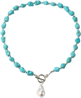 Irregular Natural Turquoise Necklace for Women Bohemian Baroque Pearl Pendant Necklace Colorful Beads Necklace for Women Girls Jewelry Gifts