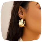 Amber Gemstone Hoop Earrings with French Wire Back Finding for Women, Chunky Design