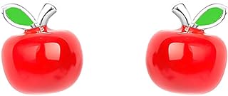 Cute Red Apple Mini Stud Earrings 925 Sterling Silver Fruit Cartilage Tiny Studs Piercing Sleeper Enamel Earring Dainty Hypoallergenic Jewelry Birthday Gifts for Women Teen Girls Daughter