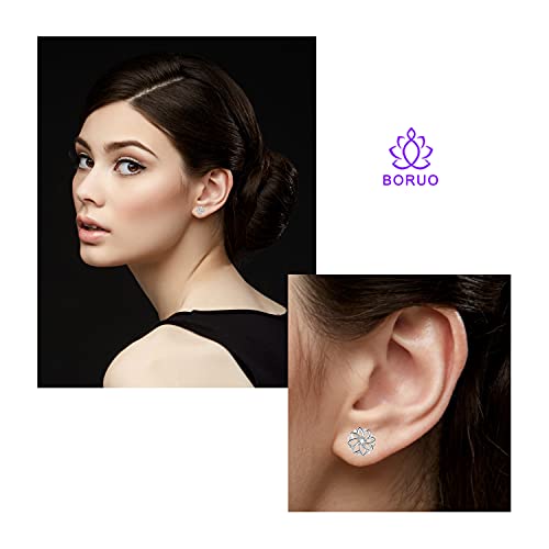 925 Sterling Silver, 14K White Gold/Gold Plated Stud Earrings, Lotus Flower Yoga High Polish Tarnish Resistant Earrings/Silver Earrings, Gold Earrings for Women