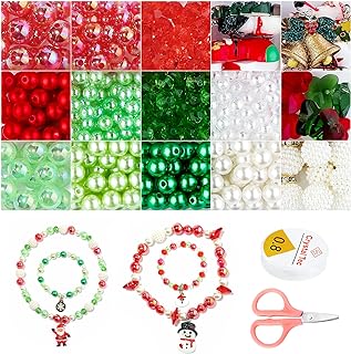 Christmas Bead Kit for Jewelry Making 500pcs Christmas Beads with Charms Glass Heart Beads and Scissors,Birthday Gift DIY Bracelet Making Kit Gift for Teen Girls Kids 7-12 Ages
