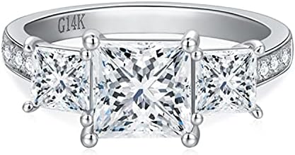 Blocaci 3 Stone Princess Cut Engagement Rings for Women 14K White Gold, 1-1/2 Carat (ctw) Moissanite Engagement Rings Wedding Anniversary Rings