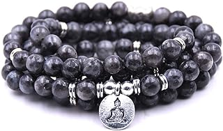 oasymala Lotus, OM, Buddha, Tree of Life, Evil Eye, Moon Charm 108 Mala Beads Labradorite Meditation Bracelet Necklace