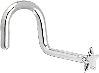 Body Candy Solid 14k White Gold Star Right Nose Stud Screw 20 Gauge 1/4"
