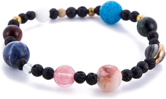 COLORFUL BLING Natural Stone Beads Solar System Bracelet Universe Galaxy The Eight Planets Guardian Star Bracelet Jewelry Healing Yoga Chakra Gifts for Women Girls