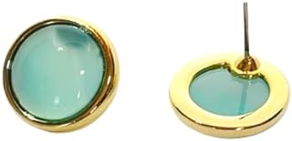 Brazilian Stones - BStones - Natural Stone Stud Earrings, 18K Gold plated, Polished finish Gemstone, Blue, Black, Golden, Birthstone Earrings, big round studs,1.8 cm/0.7in