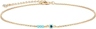 14K Gold Plated Evil Eye Choker Necklace with Turquoise Tassel Box Chain and Lobster Clasp for Women, Dainty and Delicate, Perfect for All Occasions