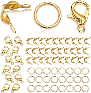 AGCFABS DIY Lovers' Gold Beaded Bracelet Clasps Starter Pack with 450 Jewelry Making Accessories Featuring Open Jump Ring Connectors, Bead Tips Knot Covers & Lobster Claw Clasps