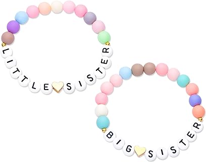 2PCS Big Sister Bracelet, Little Sister Gifts, Big Sis Little Sis Bracelets with Letter Beads and Heart Acrylic Beads - Perfect Big Sister Gift