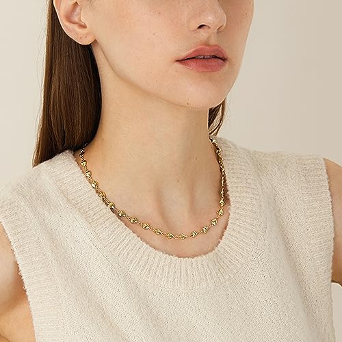 Dainty Layered Choker Double Necklaces for Women Love Heart Link 14K Gold Paper Clip Clavicle Chain Short Handmade Necklace Adjustable Everyday Jewelry