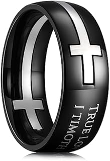 King Will 8mm Lord's Prayer Cross Ring Stainless Steel Ring Gold Silver Wedding Band Bible Engraved Rings High Polished