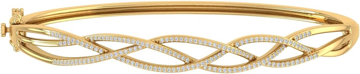 FINEROCK 1/2 Carat Interwined Diamond Bangle Bracelet in 10K Gold